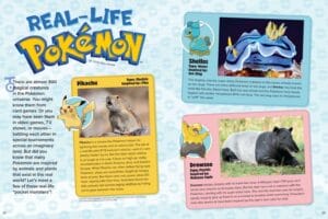 Magazine spread Real-Life Pokemon comparing Pikachu to pika Shellos to sea slug and Drowzee to tapir