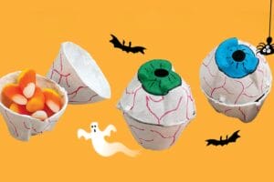 cardboard egg cartons turned into eyeballs for Halloween